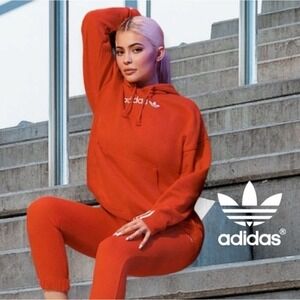 Adidas Originals Coeeze Hoodie ASO Kylie Jenner Red Orange S FLAWED *